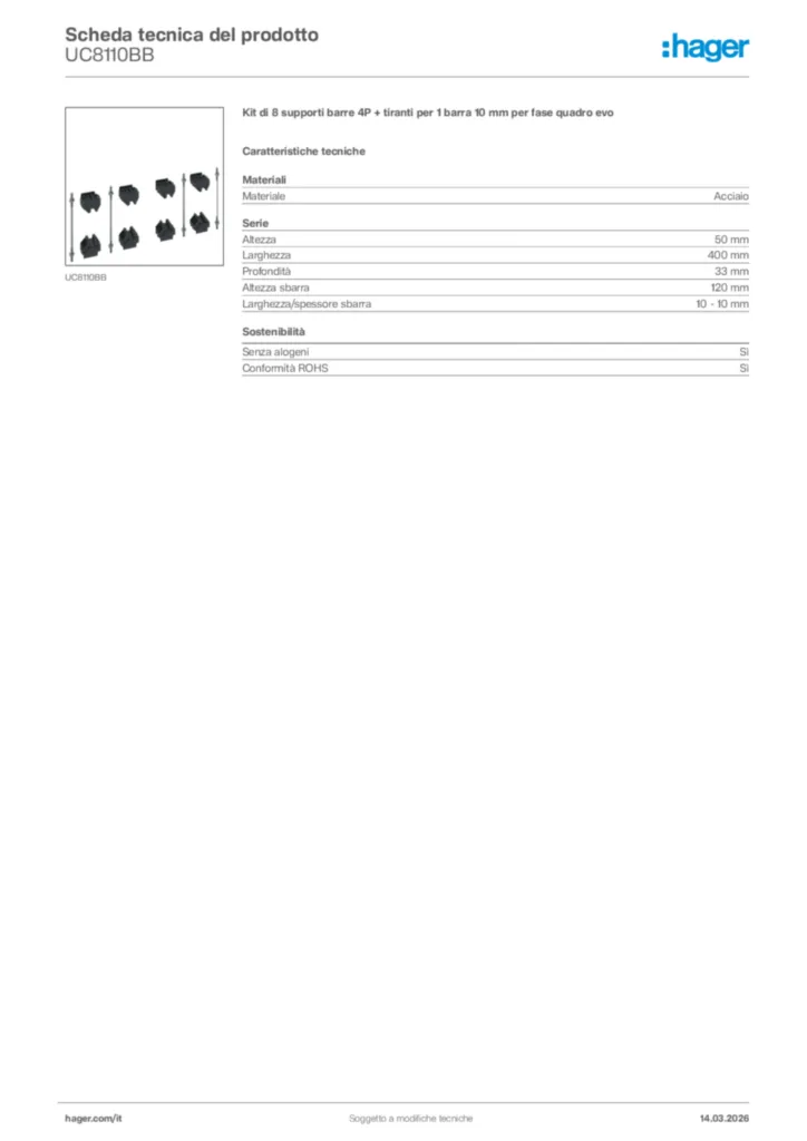 Immagine Hager Scheda tecnica del prodotto UC8110BB | Hager Italia