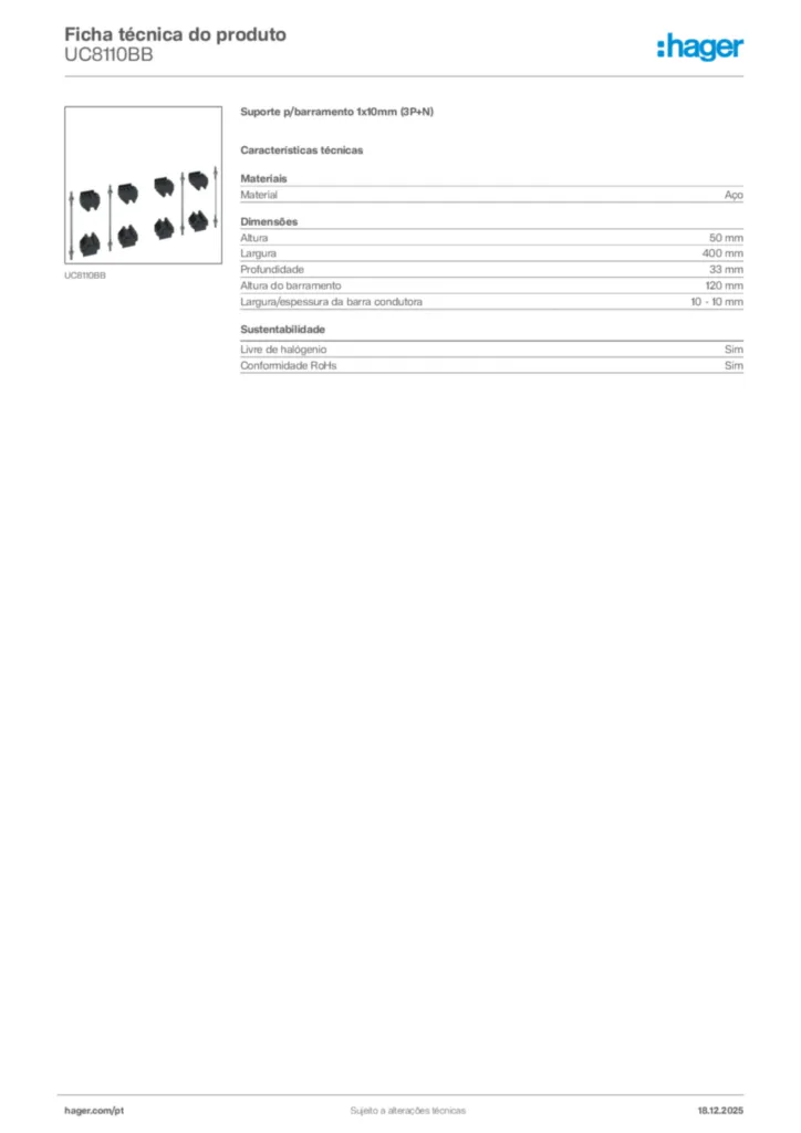 Imagem Hager Ficha técnica do produto UC8110BB | Hager Portugal