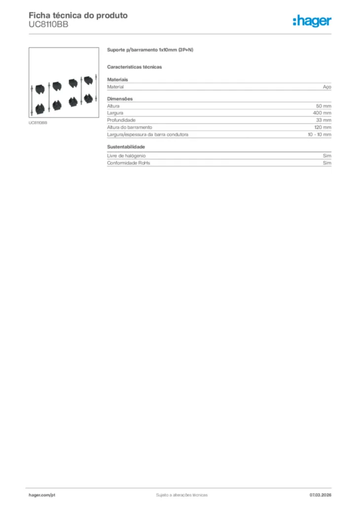 Imagem Hager Ficha técnica do produto UC8110BB | Hager Portugal