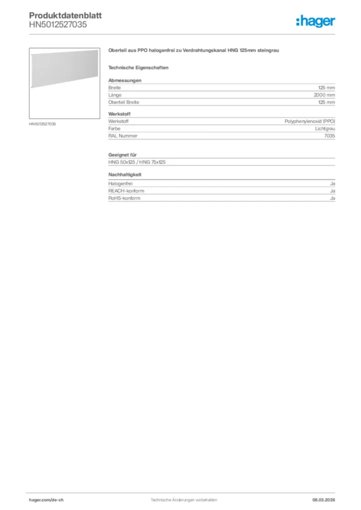 Bild Hager Produktdatenblatt HN5012527035 | Hager Schweiz