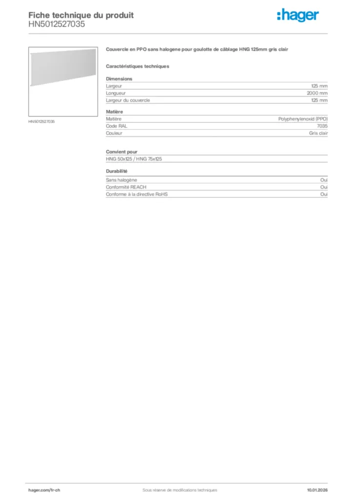 Image Hager Fiche technique du produit HN5012527035 | Hager Suisse