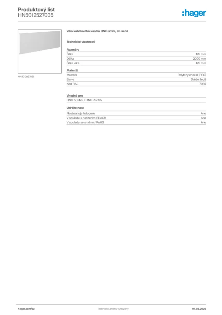 Obrázek Hager Product data sheet HN5012527035 | Hager
