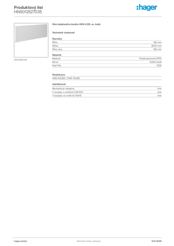 Obrázek Hager Product data sheet HN5012527035 | Hager