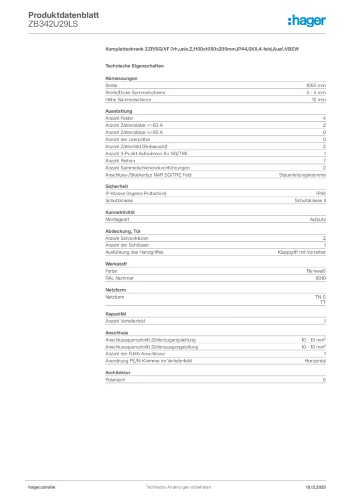 Bild Hager Produktdatenblatt ZB342U29LS | Hager Deutschland
