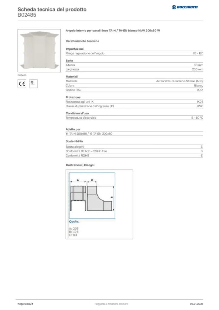 Immagine Bocchiotti Scheda tecnica del prodotto B02485 | Hager Italia