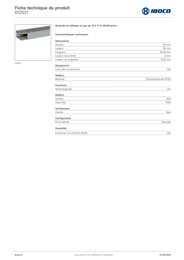 Image Iboco Fiche technique du produit B12521 | Hager France