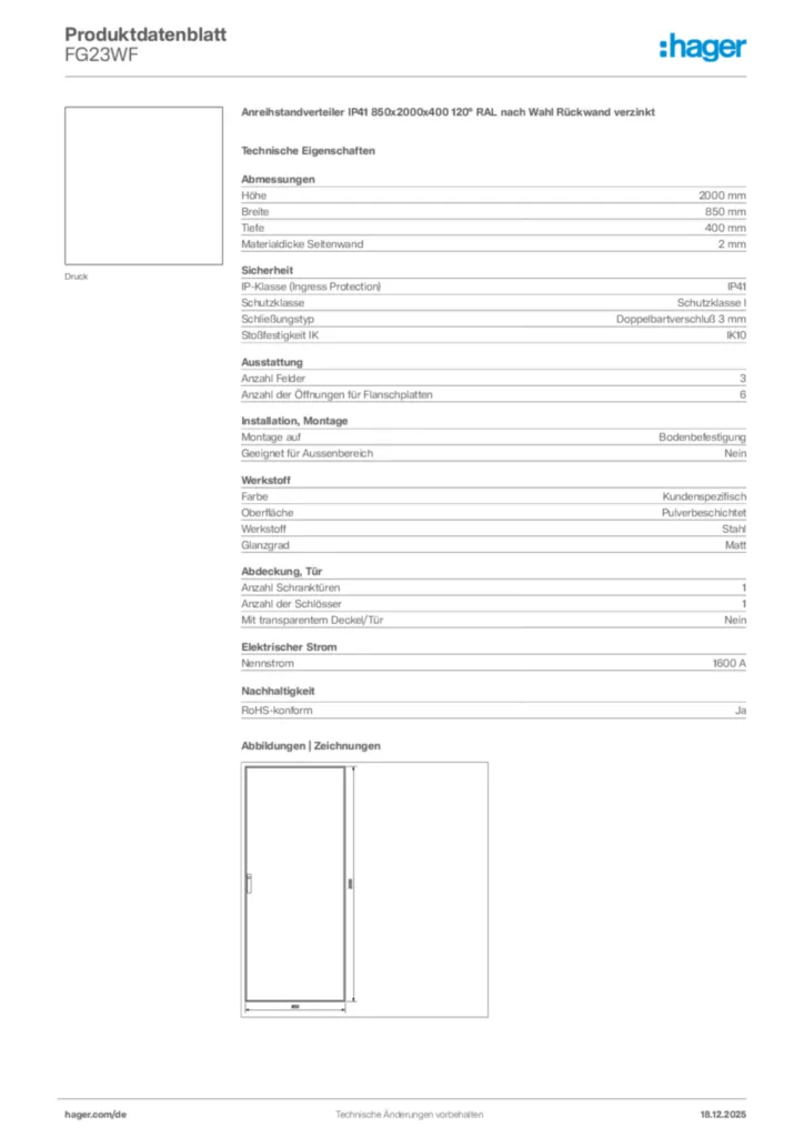 Bild Hager Produktdatenblatt FG23WF | Hager Deutschland