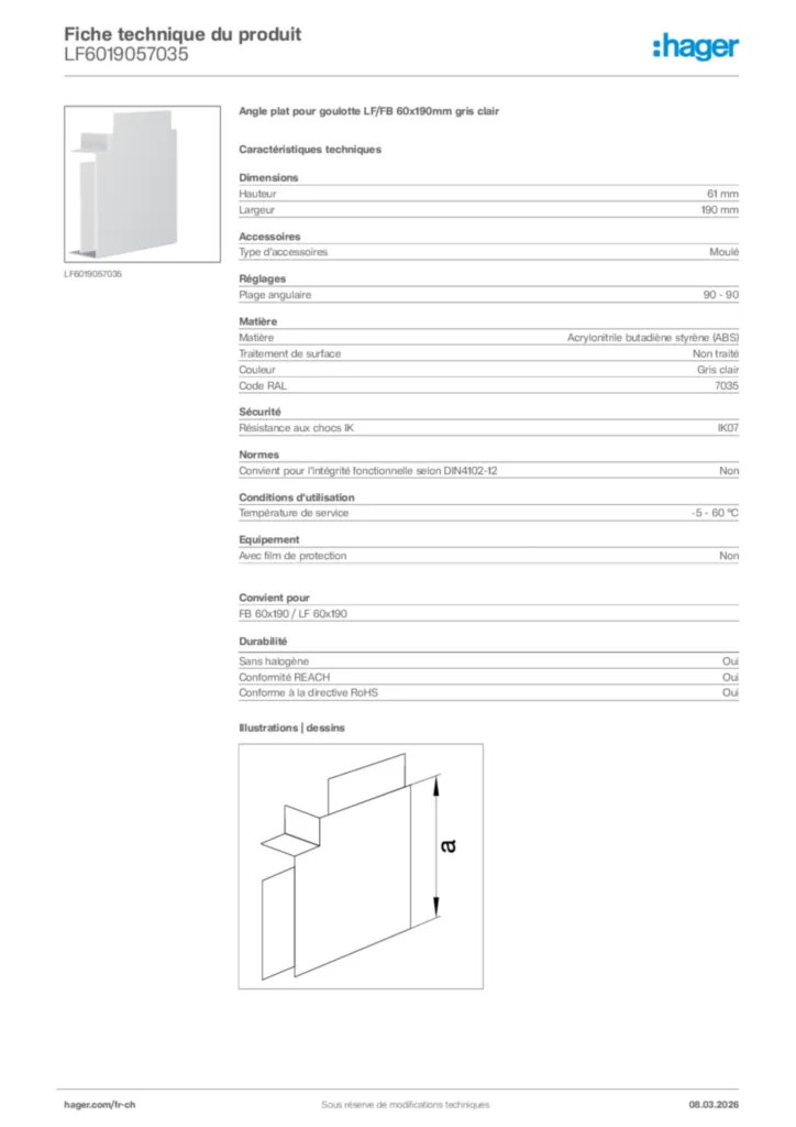 Image Hager Fiche technique du produit LF6019057035 | Hager Suisse