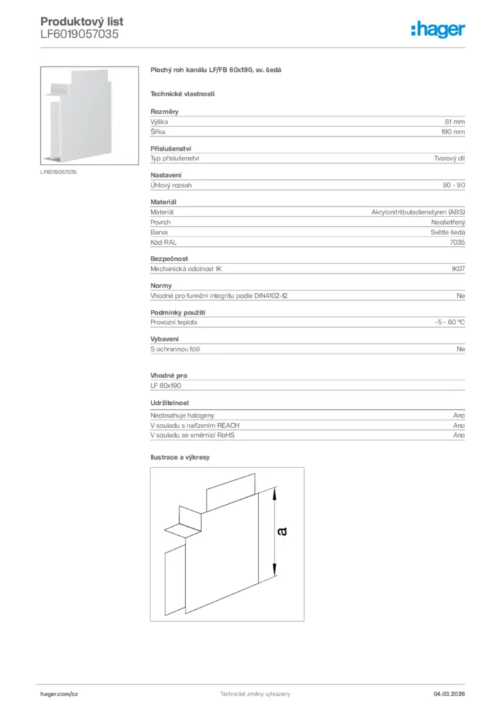 Obrázek Hager Product data sheet LF6019057035 | Hager