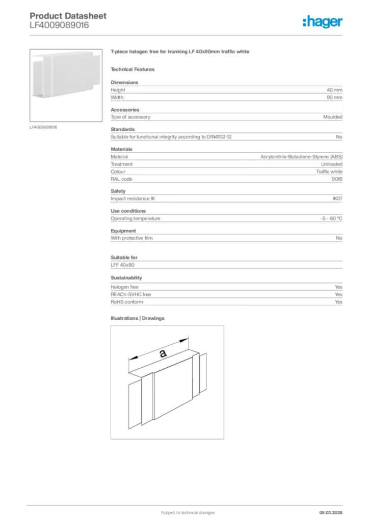 Image Hager Product data sheet LF4009089016  | Hager Africa