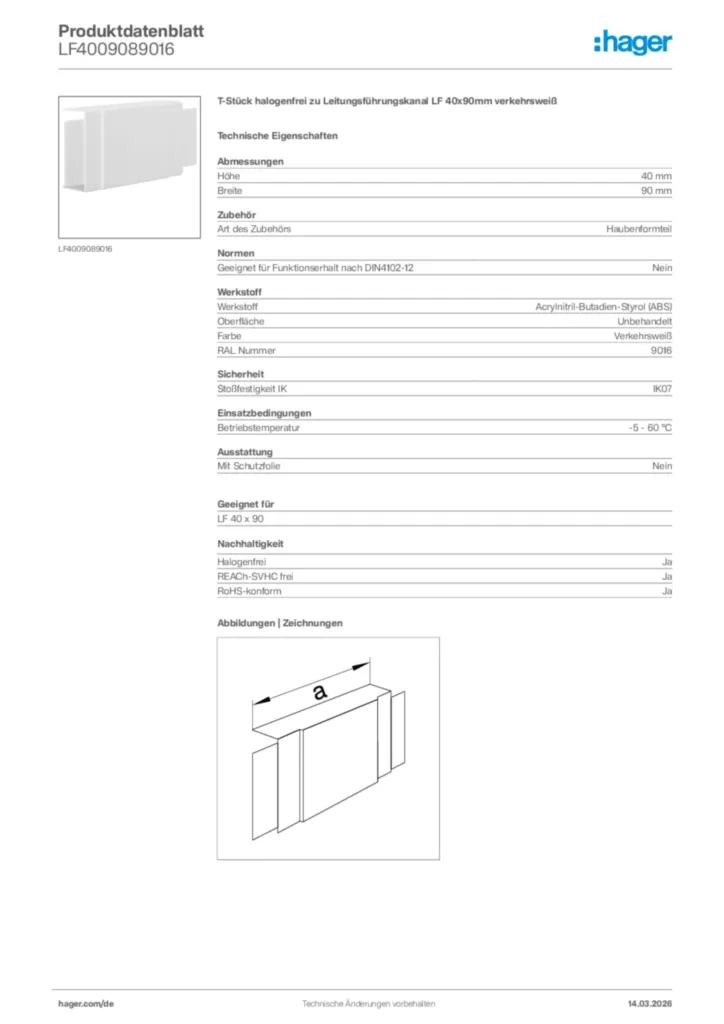 Bild Hager Produktdatenblatt LF4009089016 | Hager Deutschland