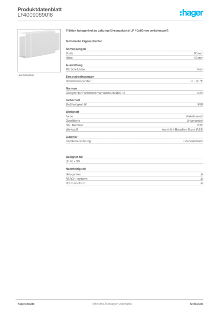 Bild Hager Produktdatenblatt LF4009089016 | Hager Deutschland