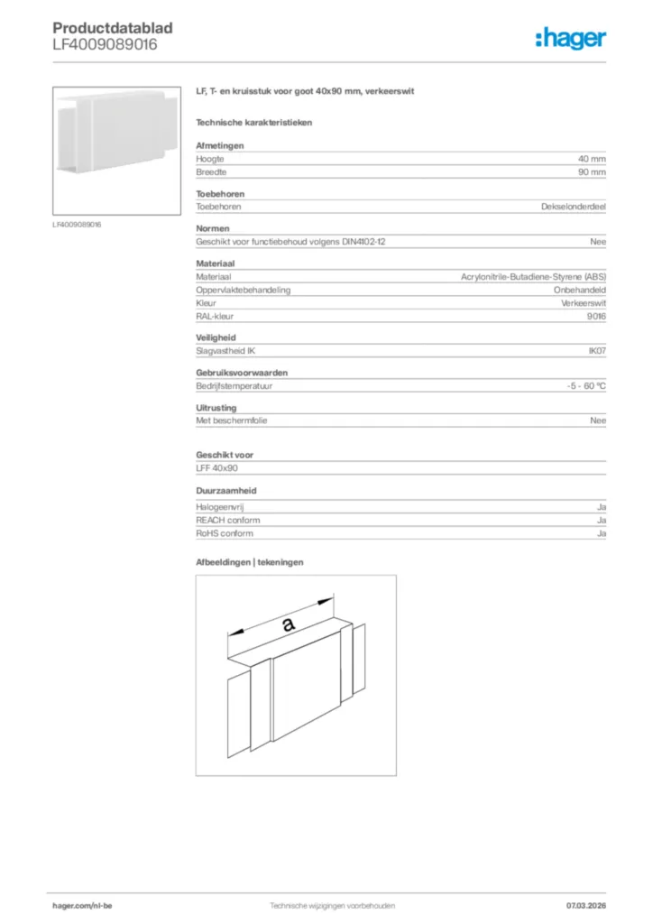 Afbeelding Hager Productdatablad LF4009089016 | Hager Belgium
