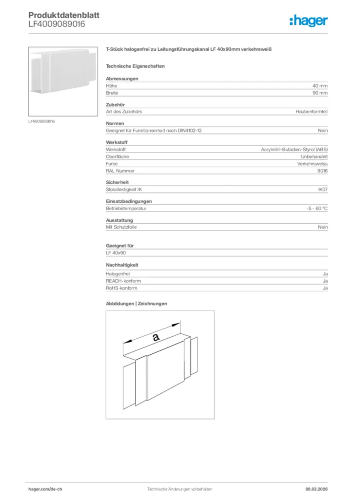 Bild Hager Produktdatenblatt LF4009089016 | Hager Schweiz