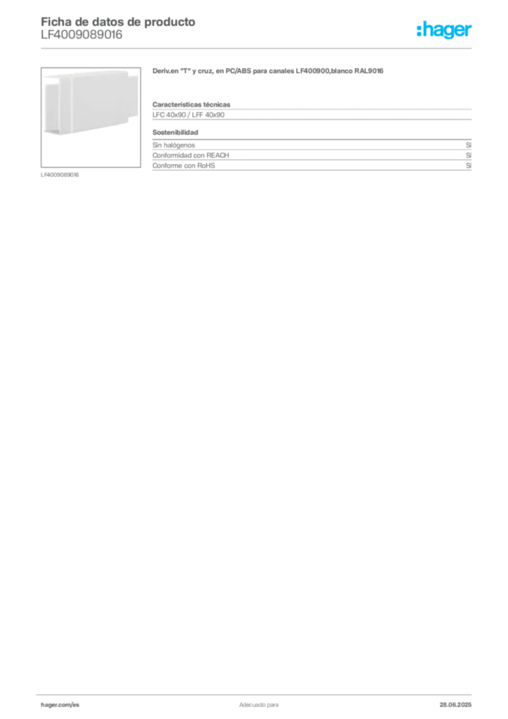 Imagen Hager Ficha de datos de producto LF4009089016 | Hager España