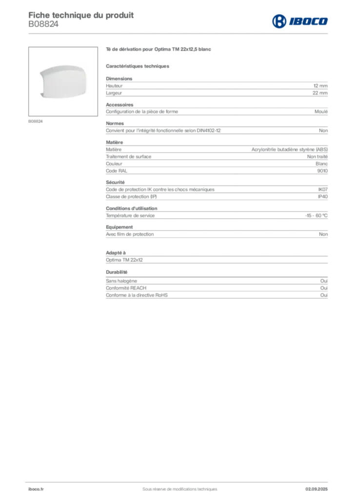 Image Iboco Fiche technique du produit B08824 | Hager France