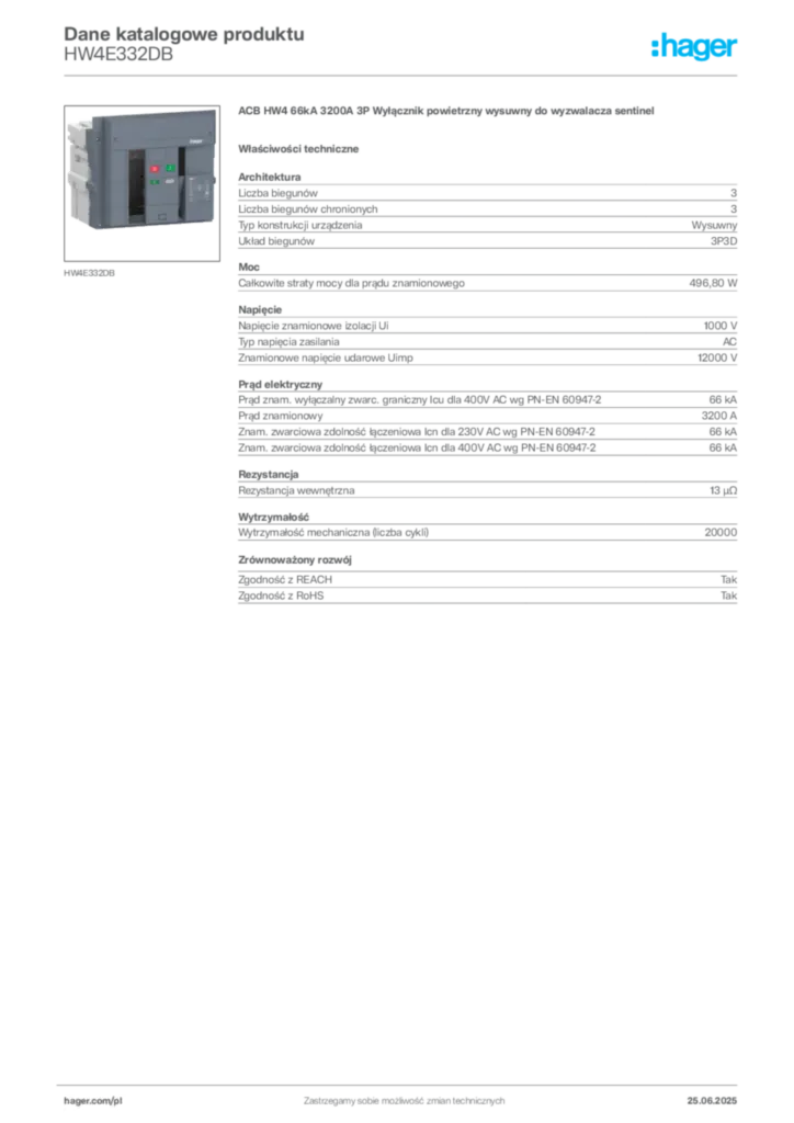 Zdjęcie Hager Karta katalogowa HW4E332DB | Hager Polska