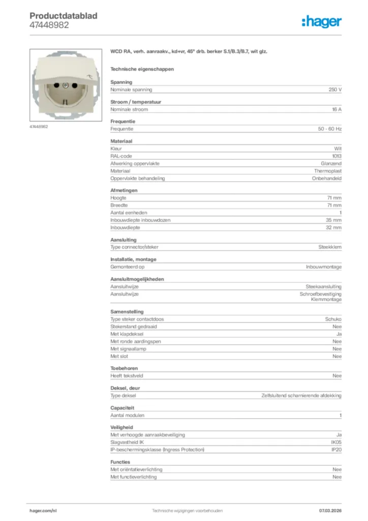 Afbeelding Hager Productdatablad 47448982 | Hager Nederland