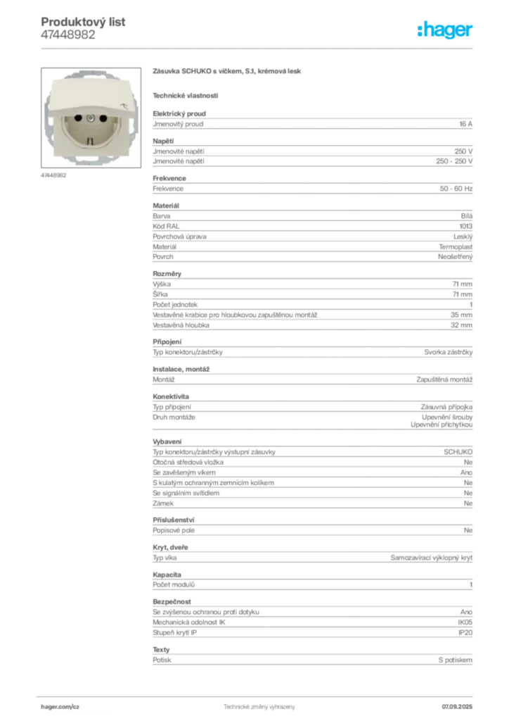 Obrázek Hager Produktový list 47448982 | Hager