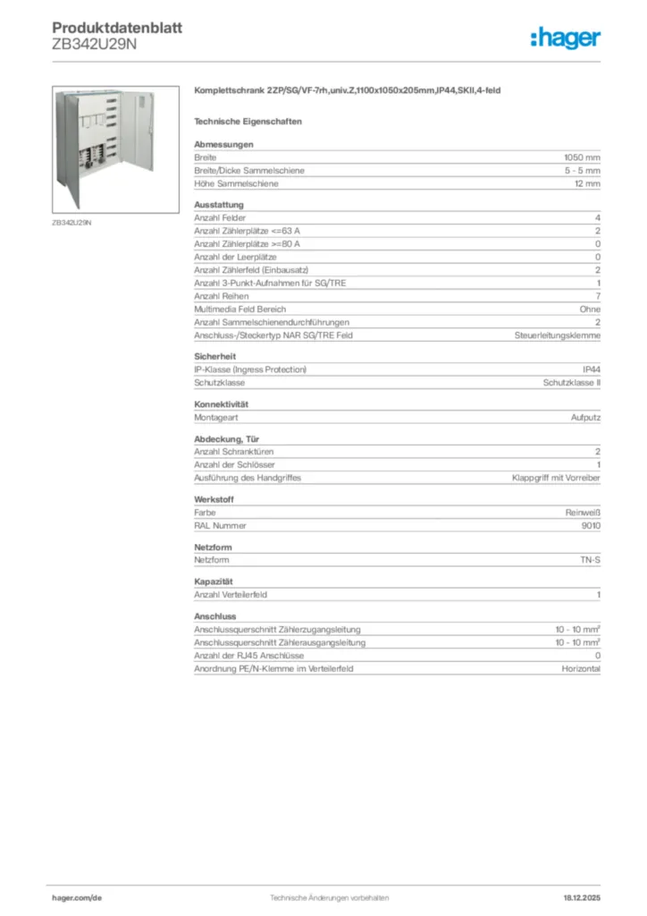 Bild Hager Produktdatenblatt ZB342U29N | Hager Deutschland