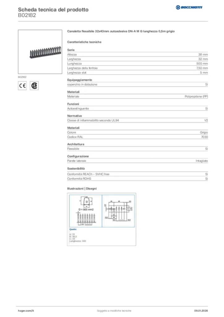 Immagine Bocchiotti Scheda tecnica del prodotto B02182 | Hager Italia