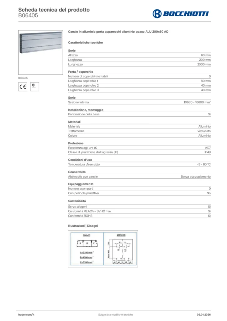 Immagine Bocchiotti Scheda tecnica del prodotto B06405 | Hager Italia