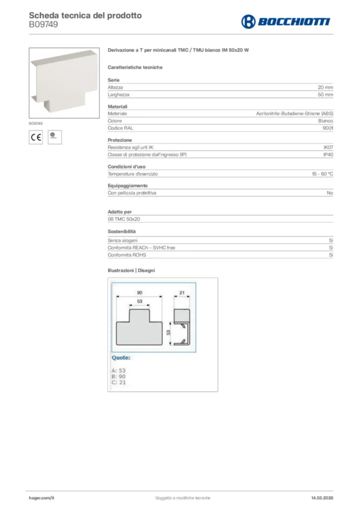 Immagine Bocchiotti Scheda tecnica del prodotto B09749 | Hager Italia
