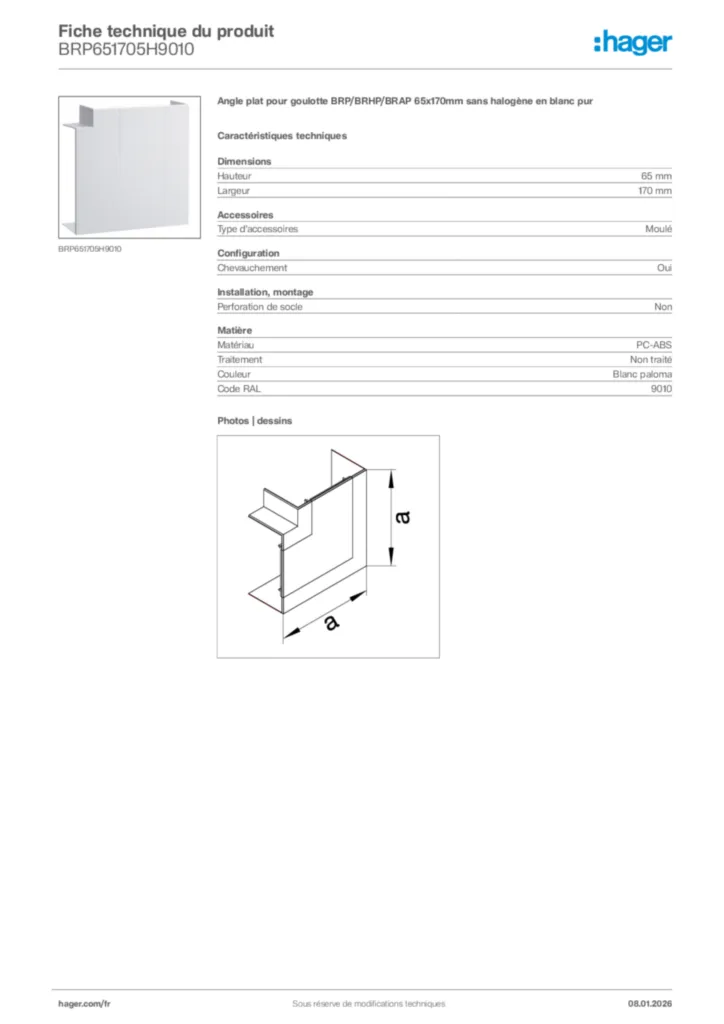 Image Hager Fiche technique du produit BRP651705H9010 | Hager France