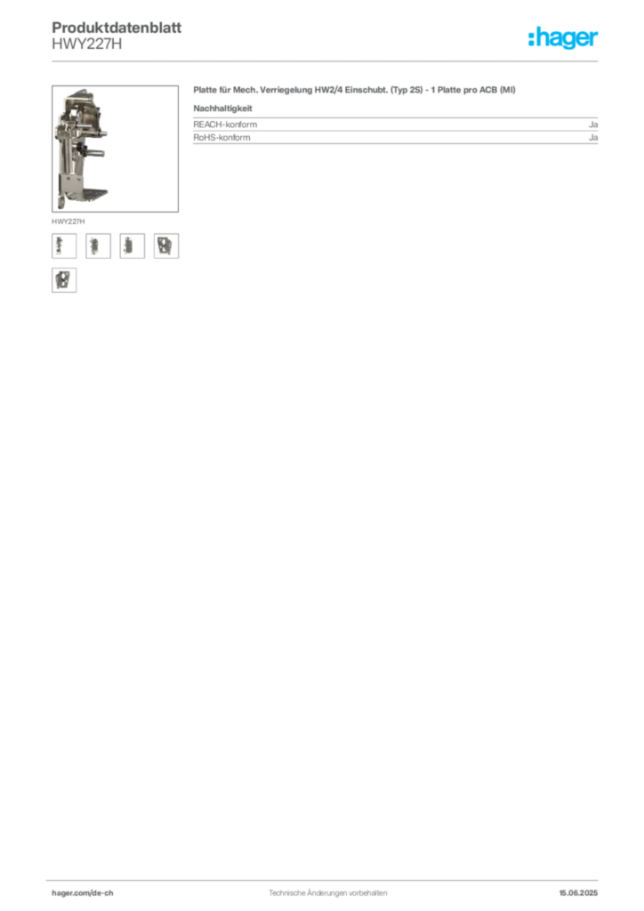 Bild Hager Produktdatenblatt HWY227H | Hager Schweiz