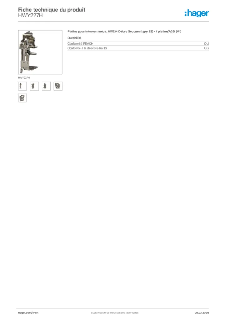 Image Hager Fiche technique du produit HWY227H | Hager Suisse