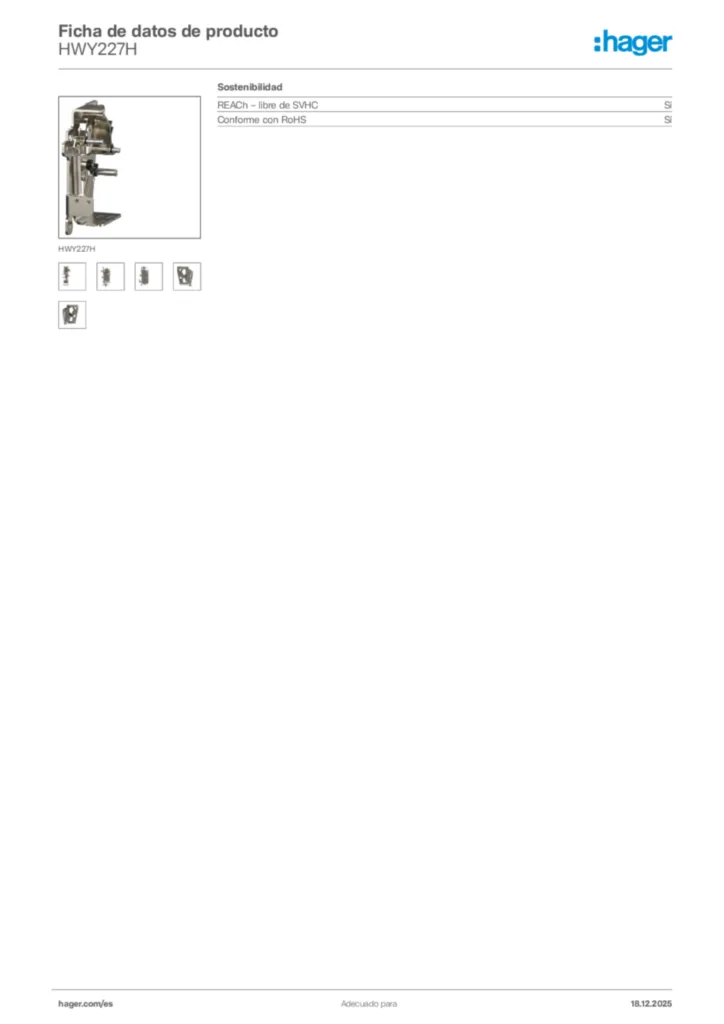 Imagen Hager Ficha de datos de producto HWY227H | Hager España