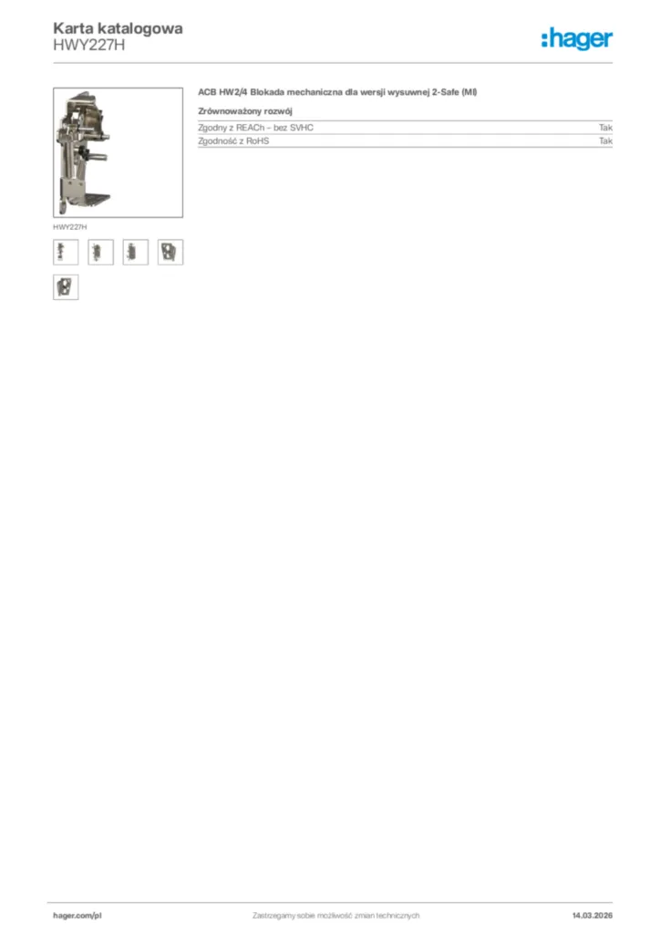 Zdjęcie Hager Karta katalogowa HWY227H | Hager Polska