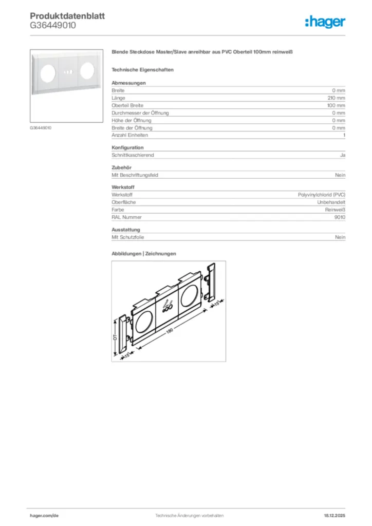 Bild Hager Produktdatenblatt G36449010 | Hager Deutschland