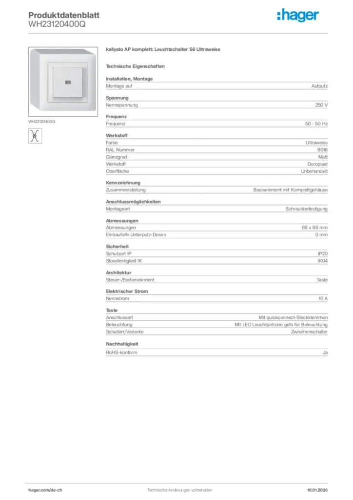 Bild Hager Produktdatenblatt WH23120400Q | Hager Schweiz