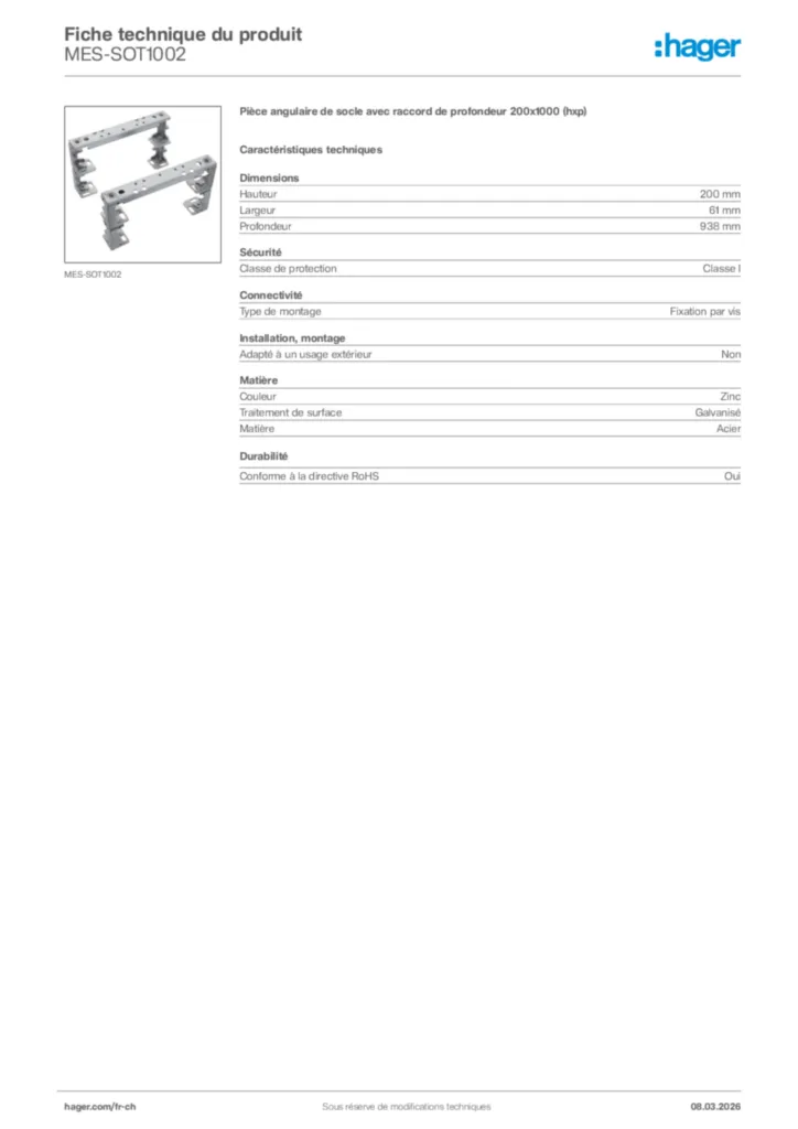 Image Hager Fiche technique du produit MES-SOT1002 | Hager Suisse