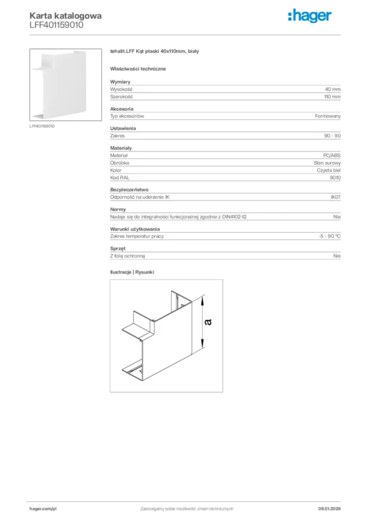 Zdjęcie Hager Karta katalogowa LFF401159010 | Hager Polska