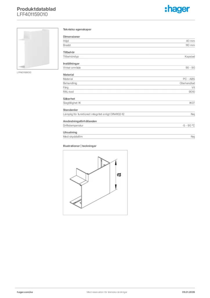 Bild Hager Produktdatablad LFF401159010 | Hager Sverige