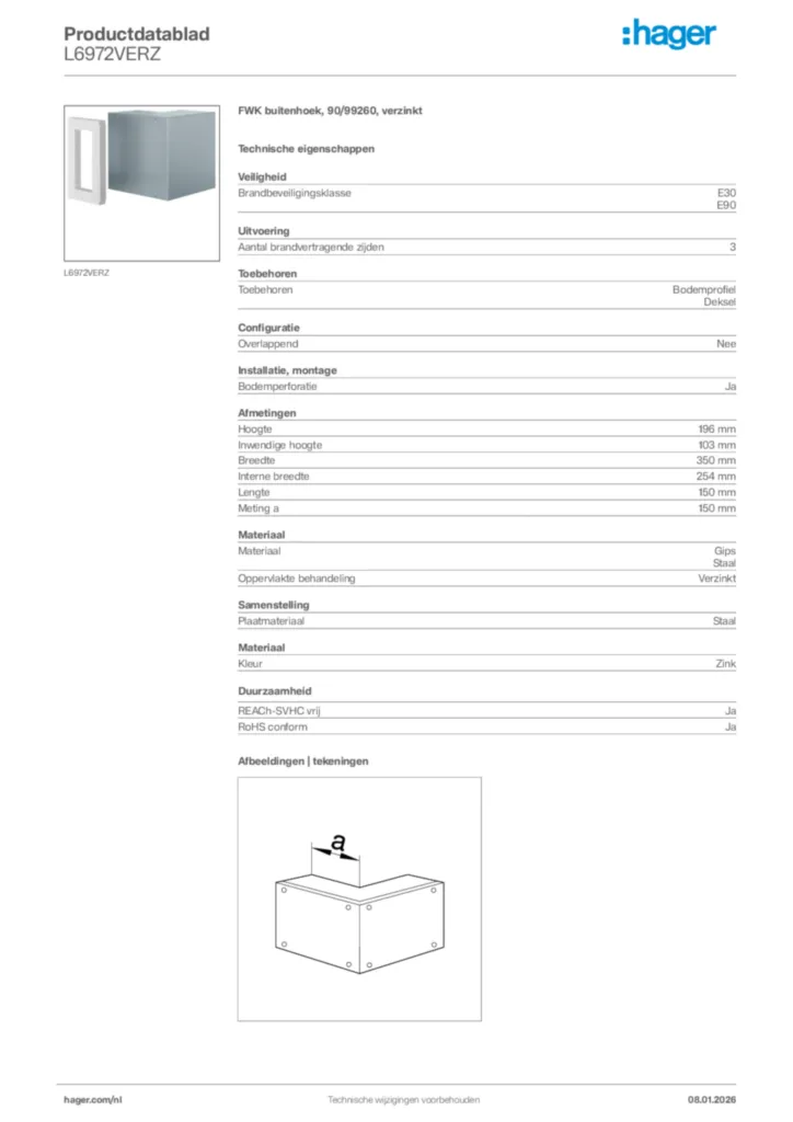Afbeelding Hager Productdatablad L6972VERZ | Hager Nederland