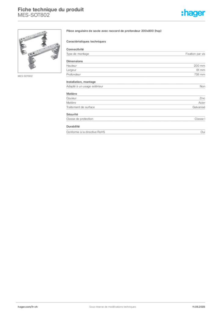 Image Hager Fiche technique du produit MES-SOT802 | Hager Suisse