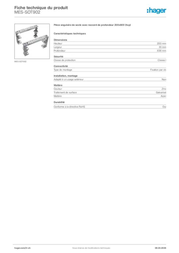 Image Hager Fiche technique du produit MES-SOT902 | Hager Suisse