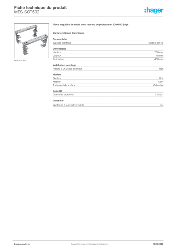 Image Hager Fiche technique du produit MES-SOT502 | Hager Suisse