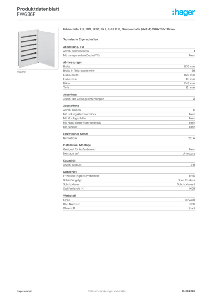 Bild Hager Produktdatenblatt FW636F | Hager Deutschland