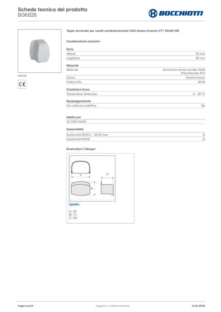 Immagine Bocchiotti Scheda tecnica del prodotto B06826 | Hager Italia