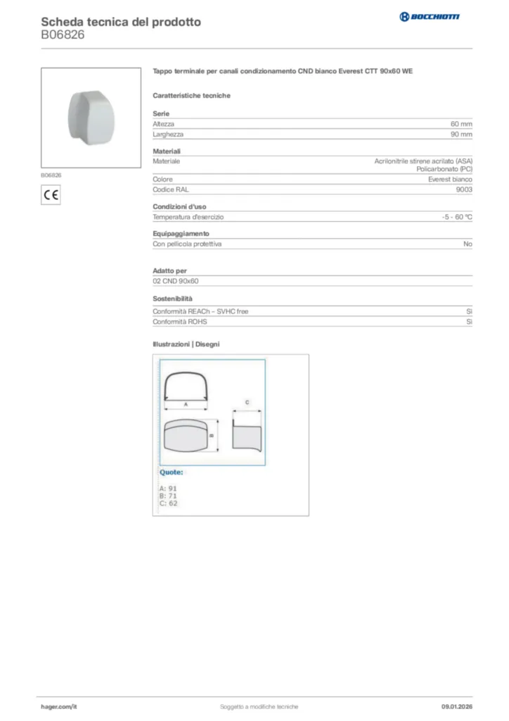 Immagine Bocchiotti Scheda tecnica del prodotto B06826 | Hager Italia