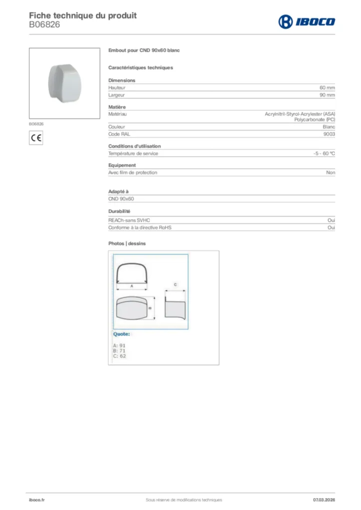 Image Iboco Fiche technique du produit B06826 | Hager France