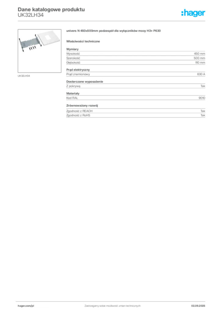 Zdjęcie Hager Karta katalogowa UK32LH34 | Hager Polska