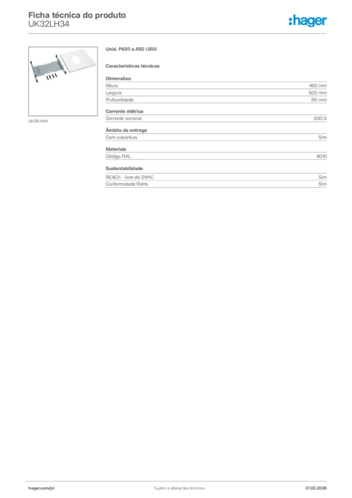 Imagem Hager Ficha técnica do produto UK32LH34 | Hager Portugal