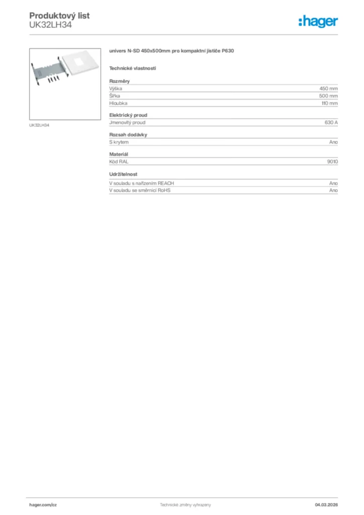 Obrázek Hager Product data sheet UK32LH34 | Hager