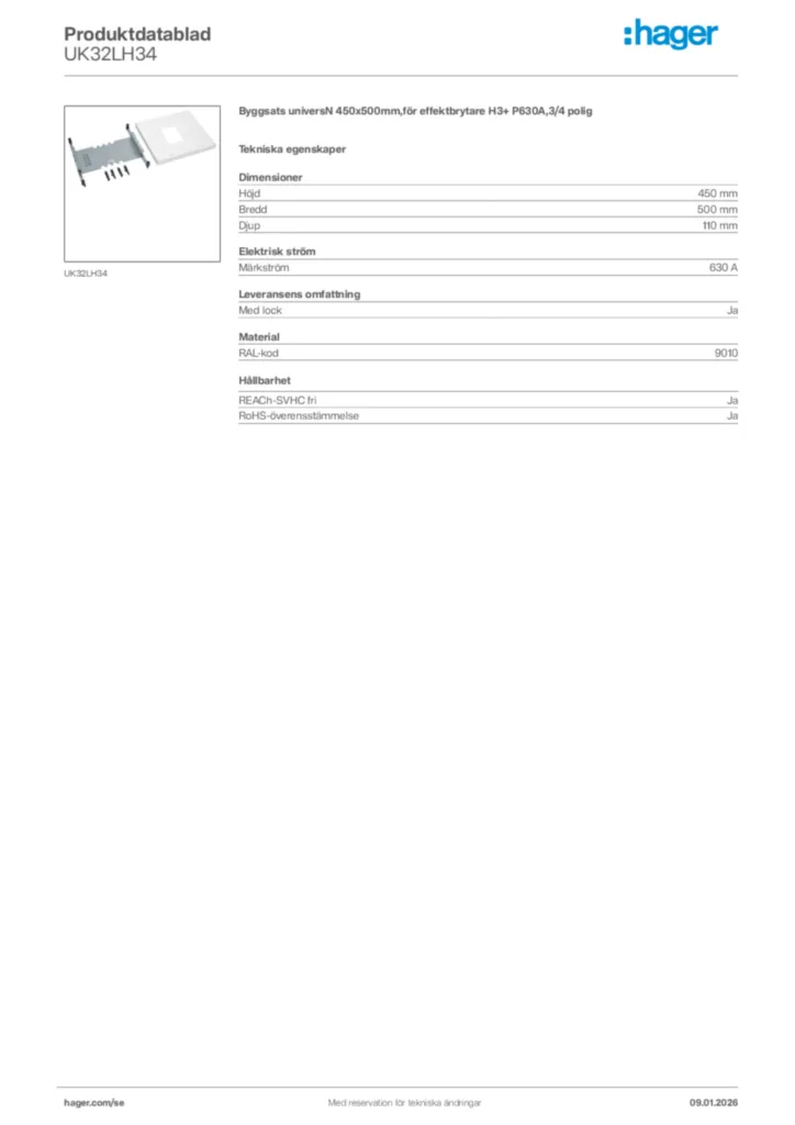 Bild Hager Produktdatablad UK32LH34 | Hager Sverige