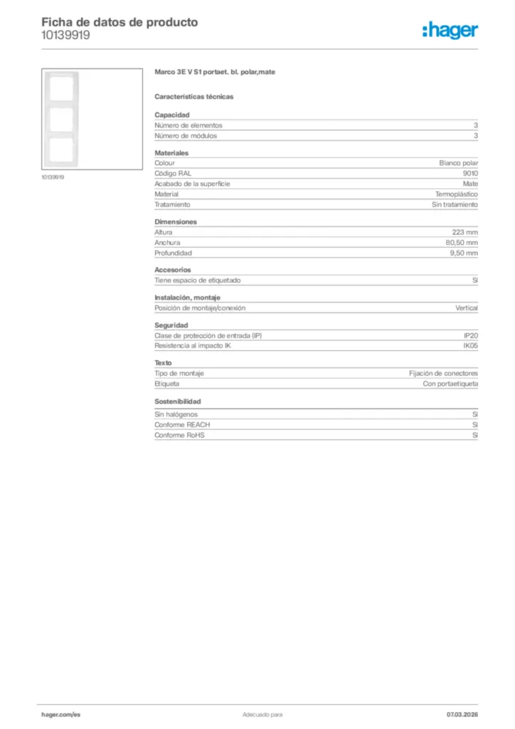 Imagen Hager Ficha de datos de producto 10139919 | Hager España